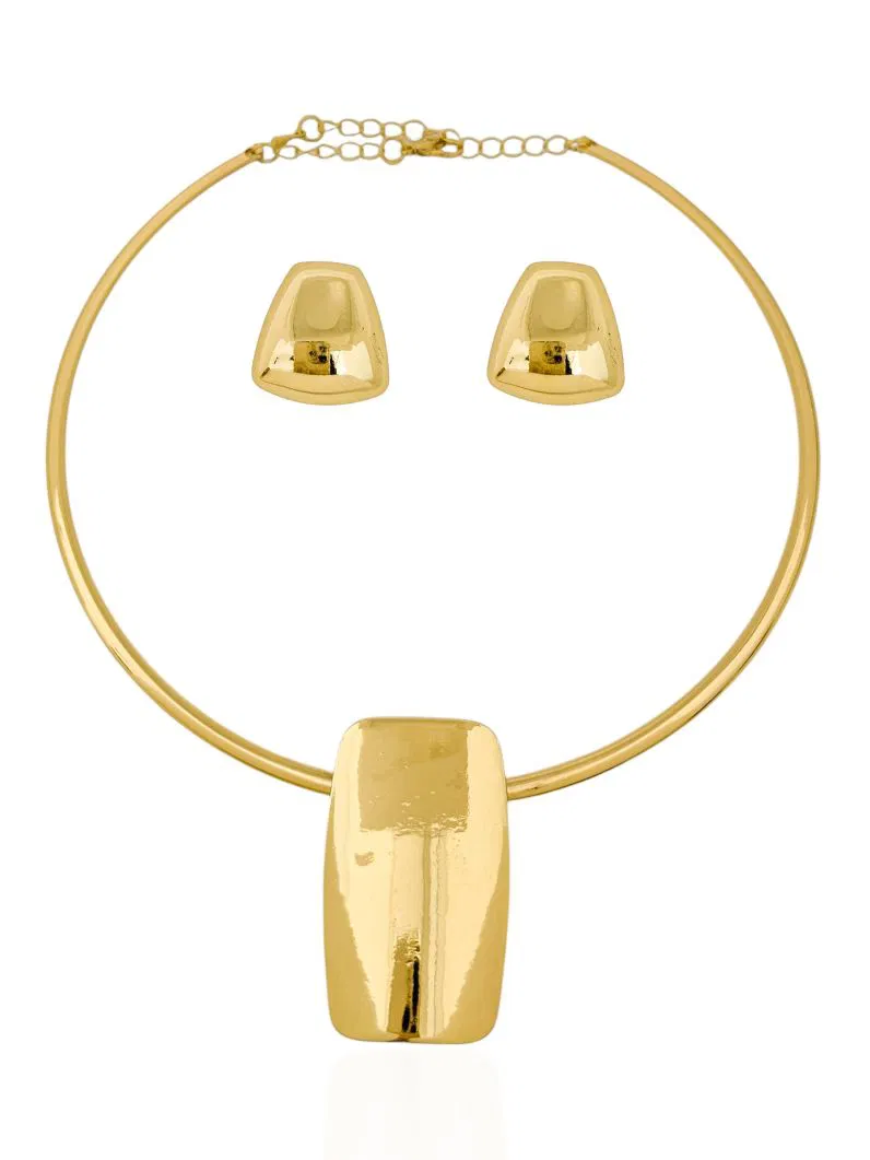 Conjunto Choker Aro e Brinco Design Geometrico