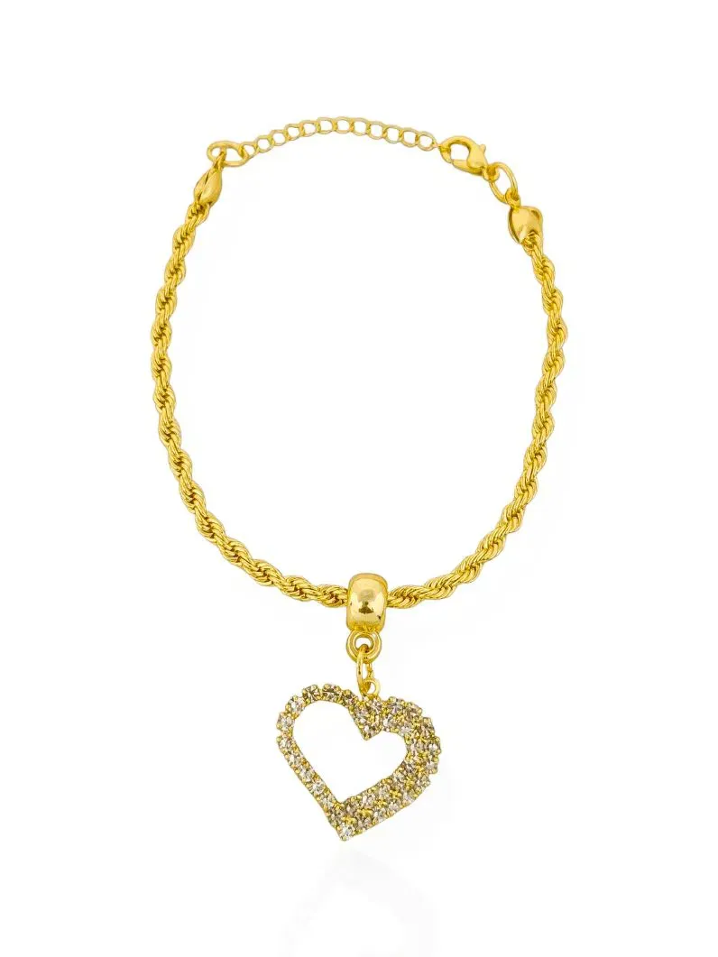 Pulseira Cordão Baiano Com Pingente Coração Cravejado