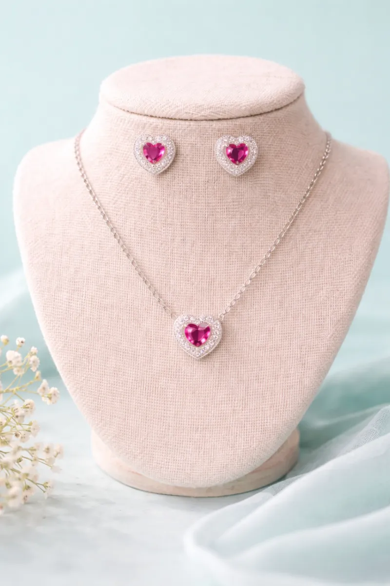 Conjunto coração rosa fúcsia
